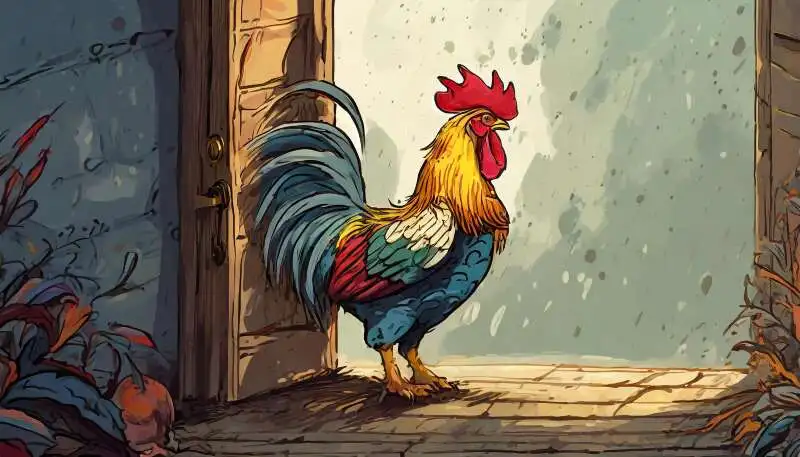 A defeated rooster hiding in a corner.
