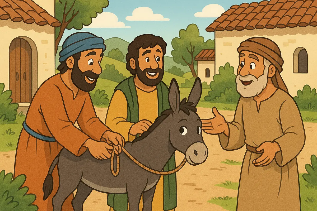 Disciples bring donkey for Jesus