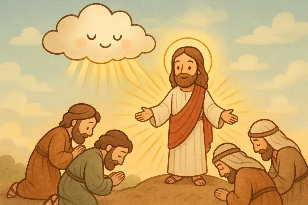 God's voice speaks from a bright cloud