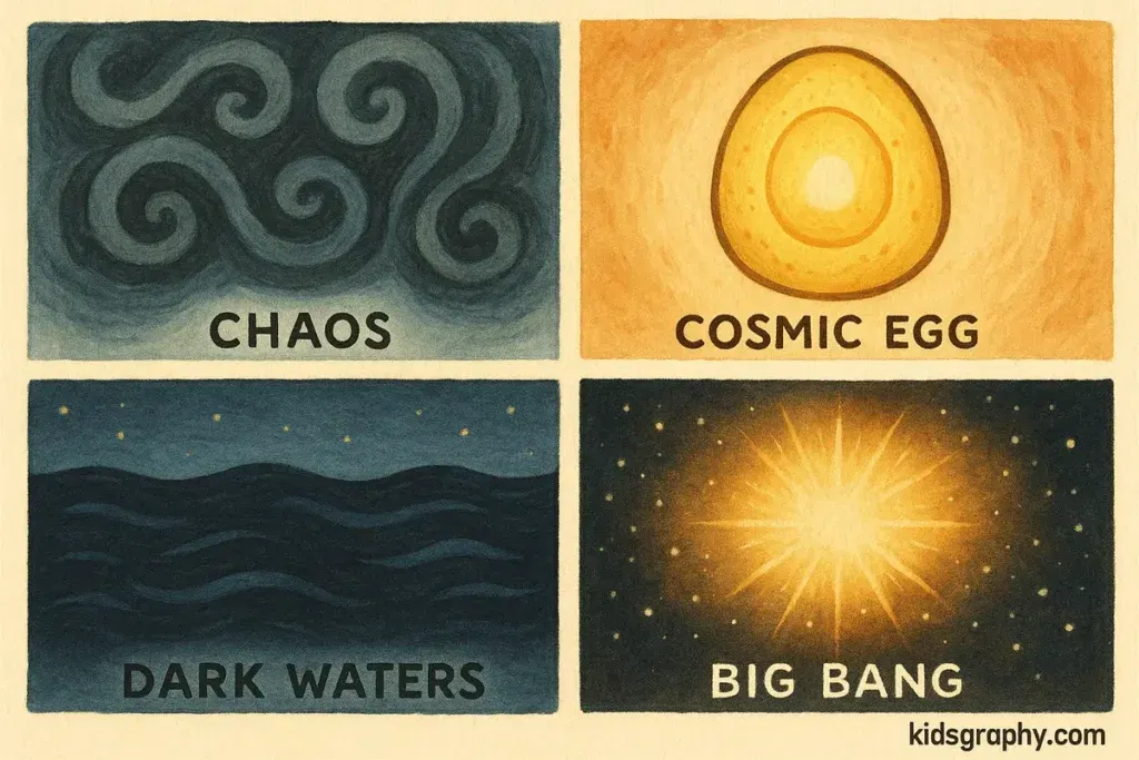 Chaos from Greek mythology compared to world creation stories.