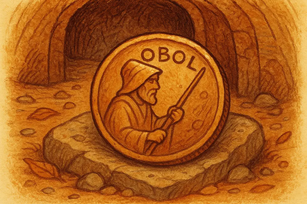 Obol coin used in Greek burial customs for Charon’s fare.
