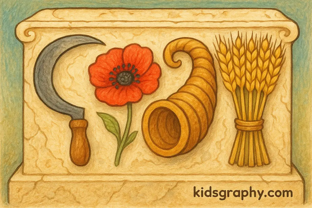 Demeter’s sickle and harvest symbols in Greek mythology.