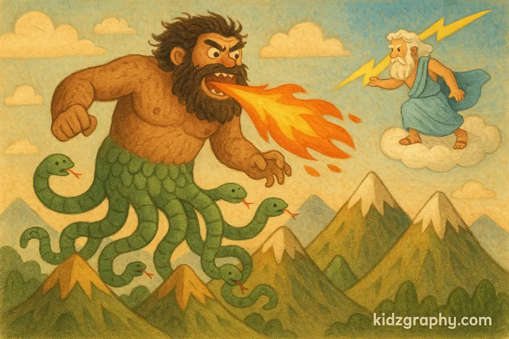 Typhon fights Zeus with fire and fury