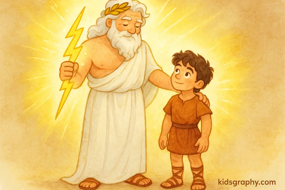 Zeus guiding his son Heron in Blood of Zeus