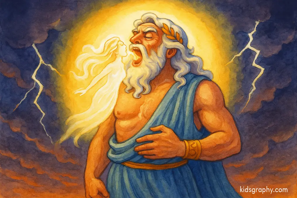 Zeus swallowing Metis to prevent a prophecy
